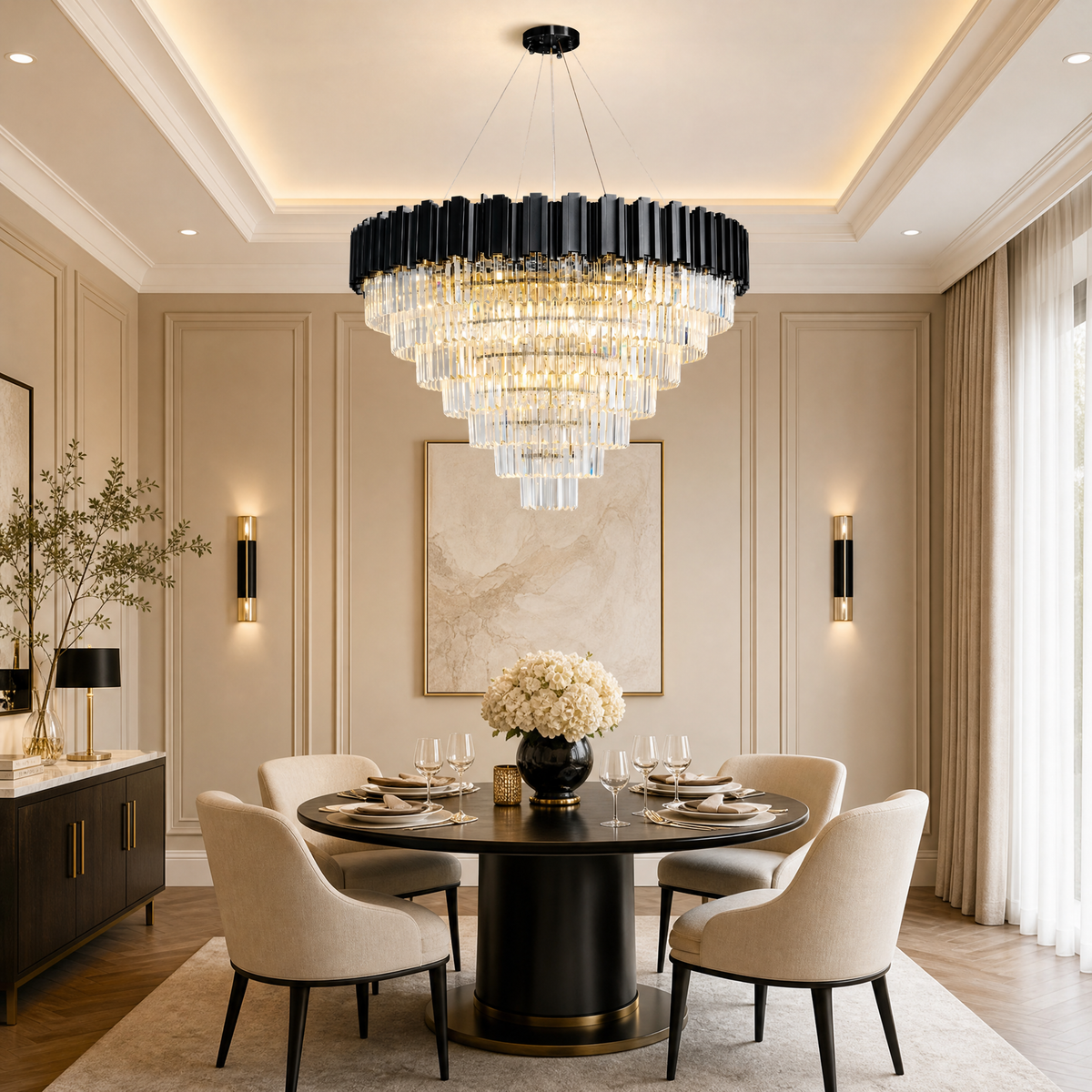Crystal Round Chandelier in a foyer