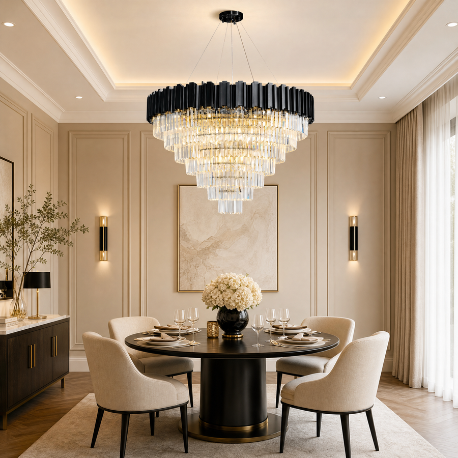 Crystal Round Chandelier in a foyer