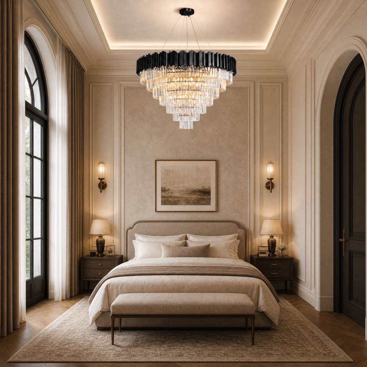 Crystal Round Chandelier in matte black