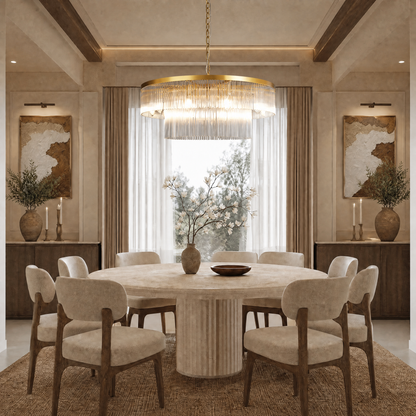D800 Double-Layer Striped Column Round Pendant - Gold
