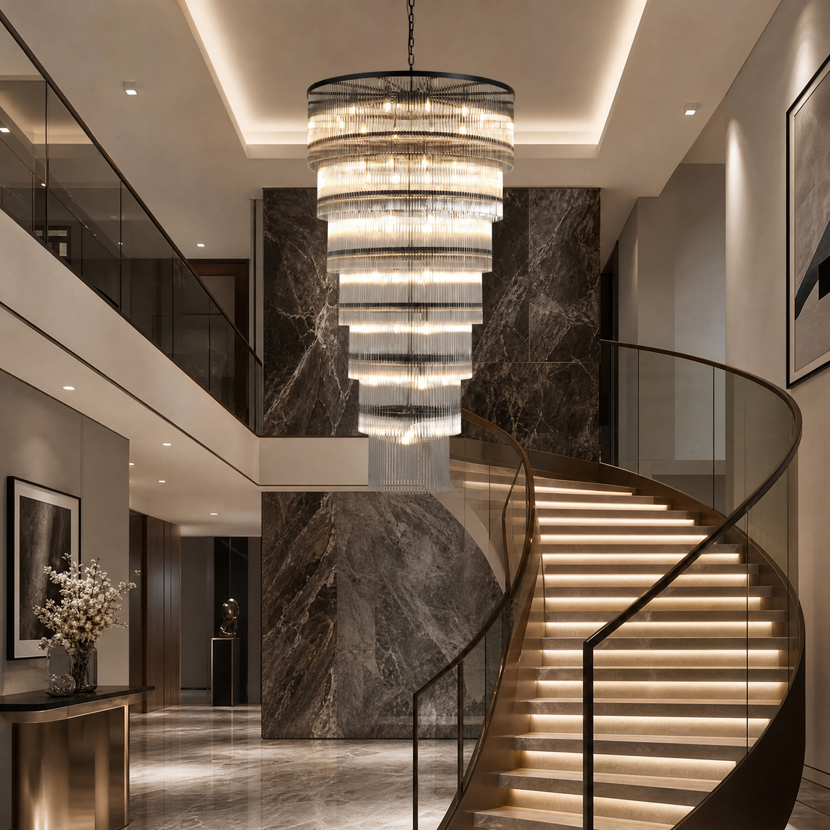 D990 Seven-Layer Striped Column Stair Light - Black