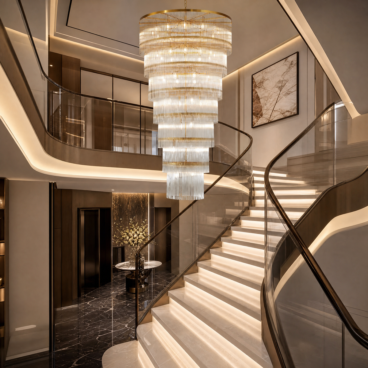 D990 Seven-Layer Striped Column Stair Light - Gold