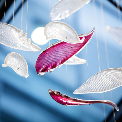 Flying Glass Feather Chandelier, Modern Spiral Glass Customisable Chandelier