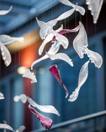 Flying Glass Feather Chandelier, Modern Spiral Glass Customisable Chandelier
