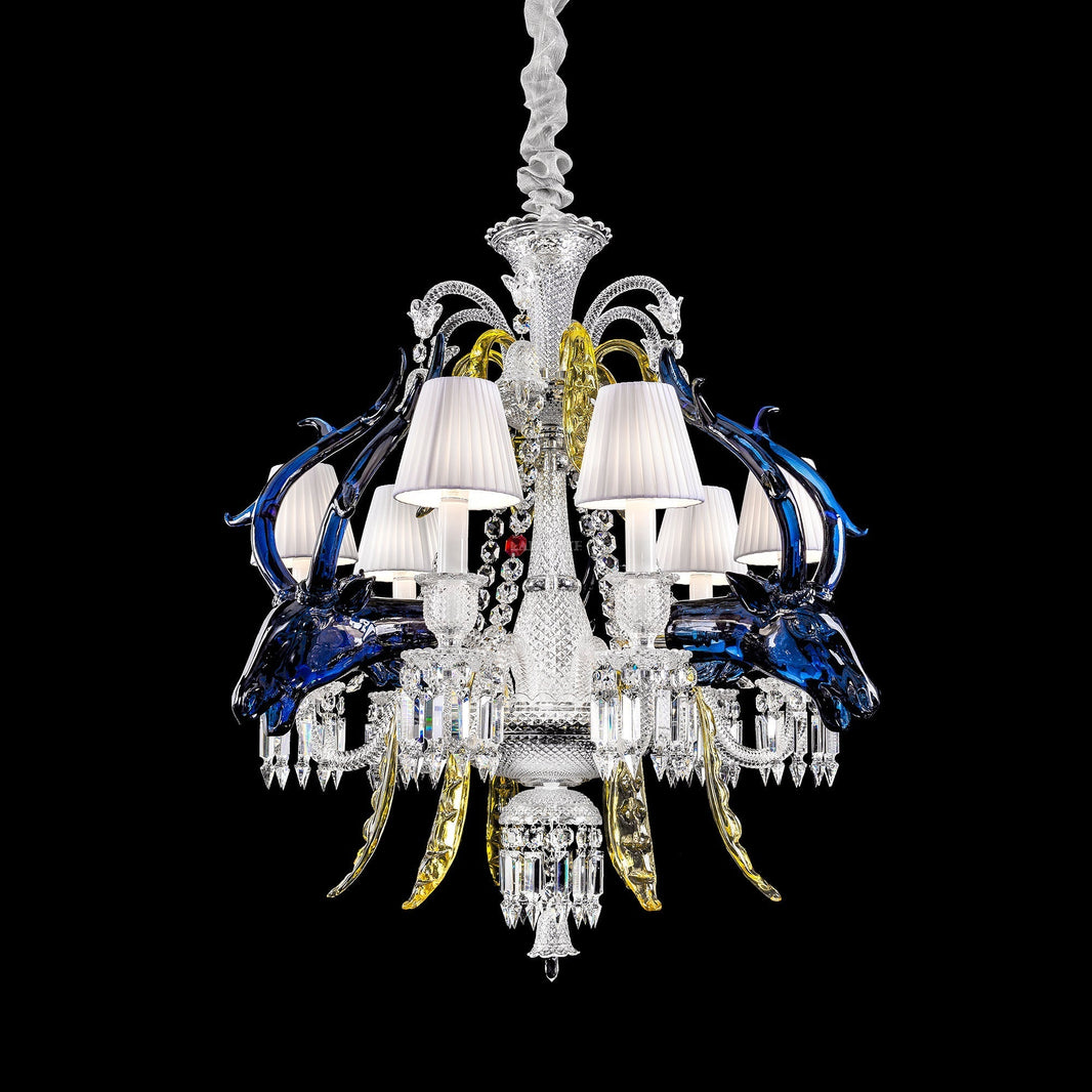 Traditional Colorful Candle Branch Blue Deer Crystal Chandelier for Living Room/Dining Room
