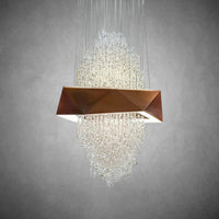Duplex Living Room Crystal Pendant Chandelier Luxury Hotel Entryway Ceiling Light Fixture In Gold Finish