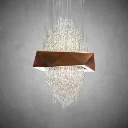Duplex Living Room Crystal Pendant Chandelier Luxury Hotel Entryway Ceiling Light Fixture In Gold Finish