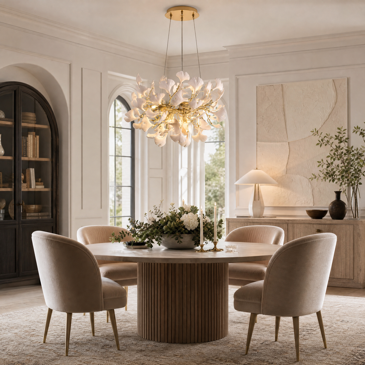 Elegant Ceramic Ginkgo Leaf Chandelier D600 - Matte Gold