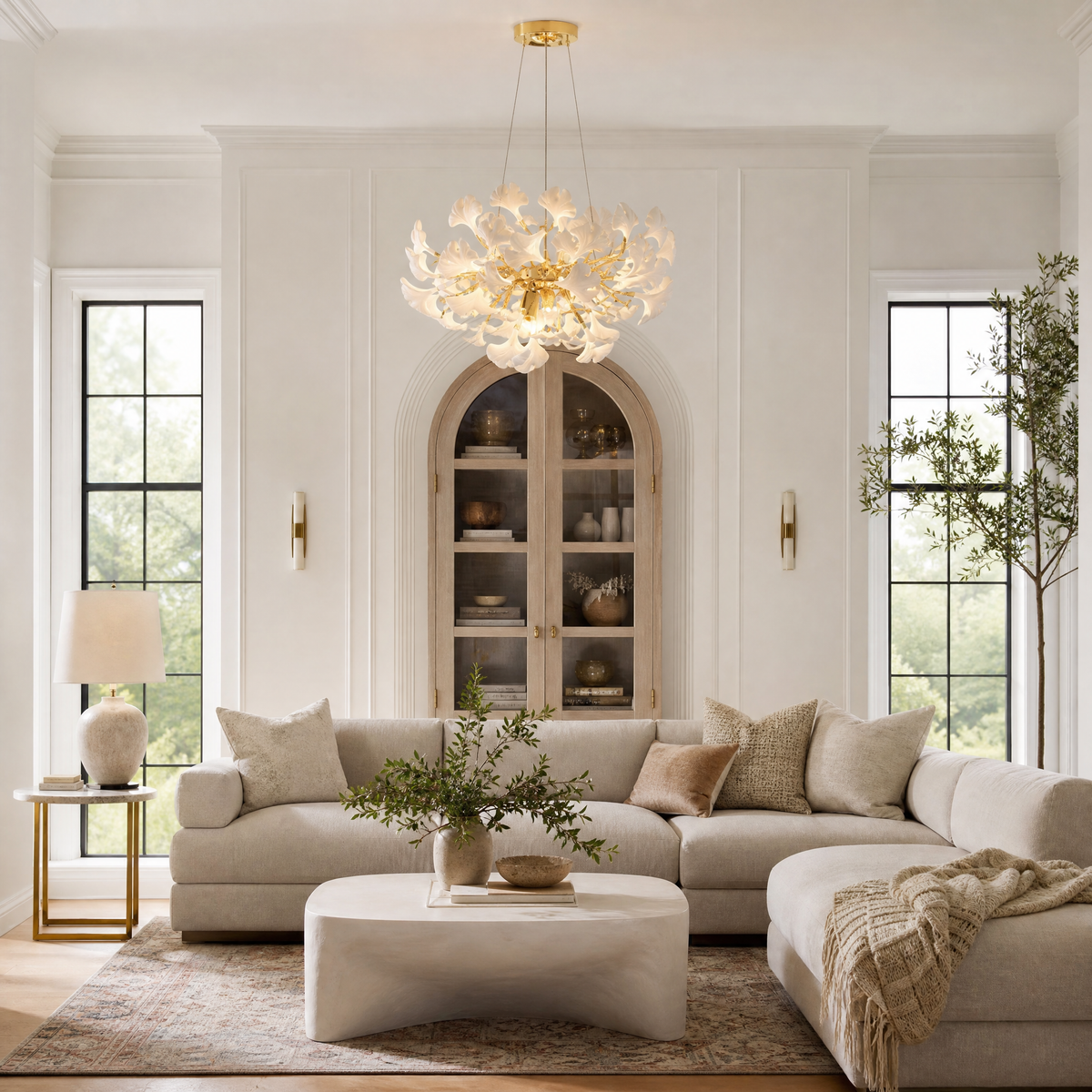 Elegant Ceramic Ginkgo Leaf Chandelier D600 - Matte Gold