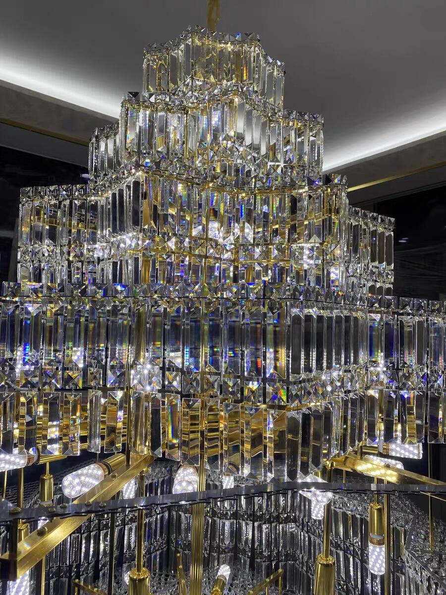 Extra Large Plaza Hall  Multi-Tier Crystal Chandelier Foyer Living Room Staircase Ceiling Lighting Fixture  In Chrome/Gold Finish