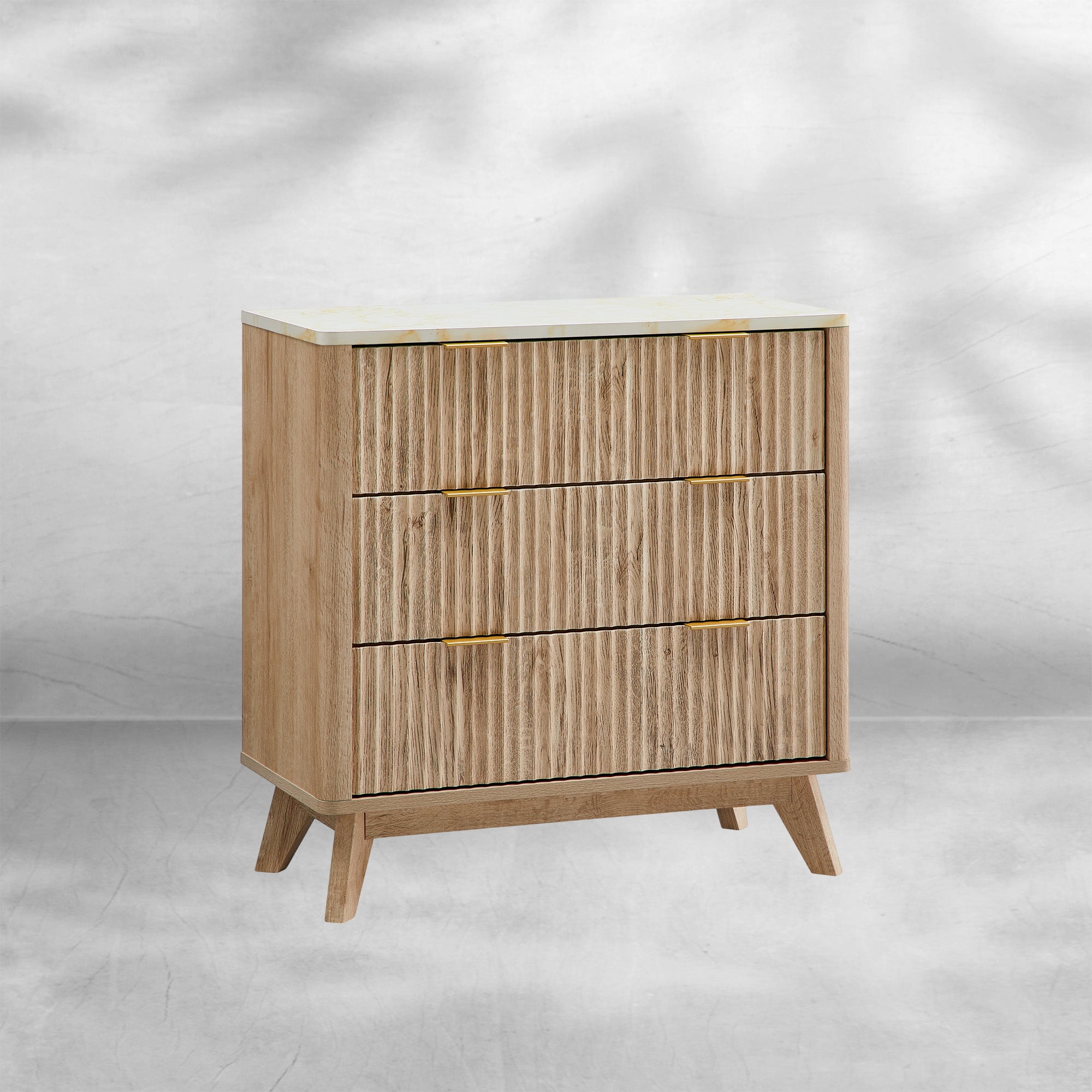 T4TREAM Modern Chest Fluted 3-Drawer Dresser with Faux Marble Top