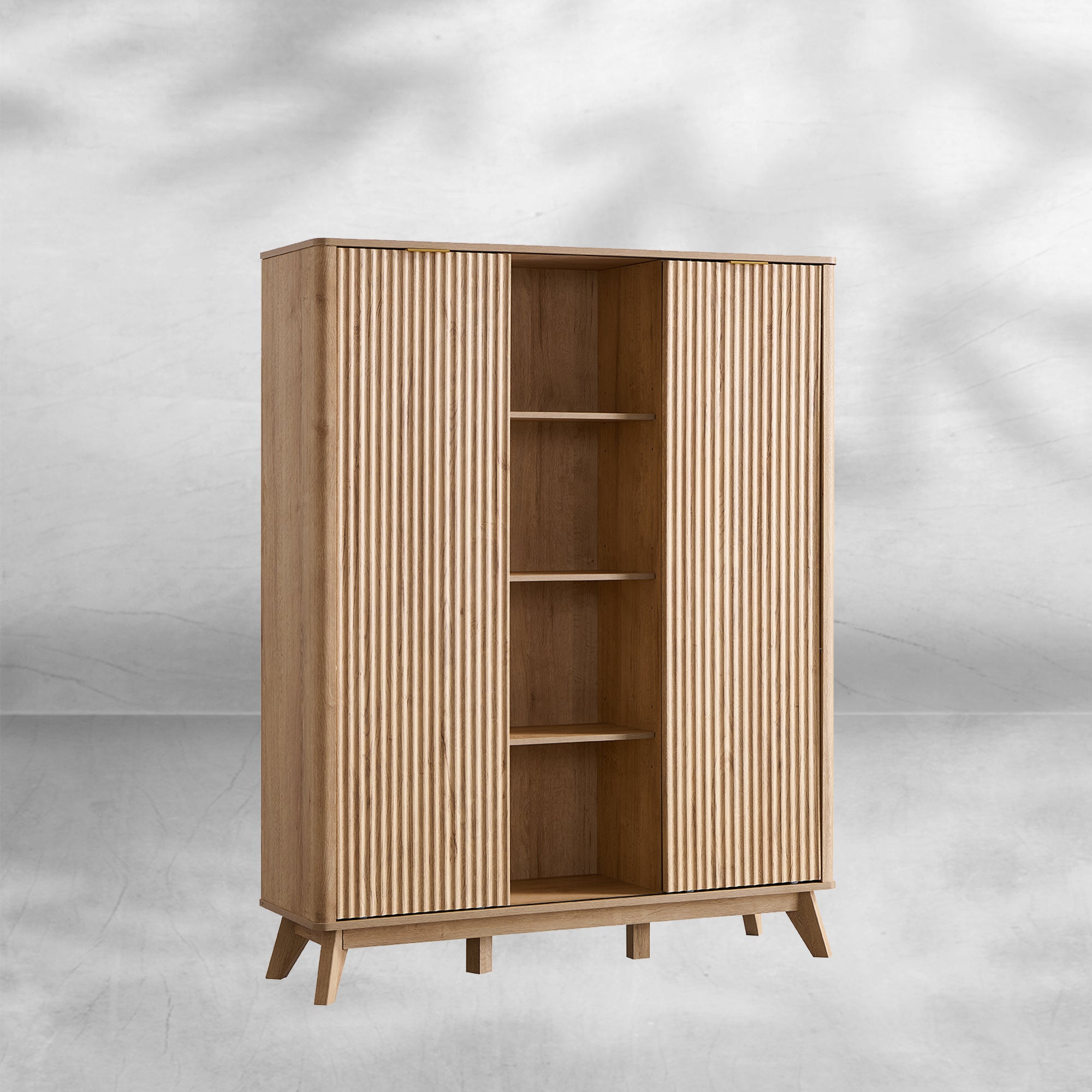 Fluted Shoe Storage Cabinet with Sliding Doors and Adjustable Shelves
