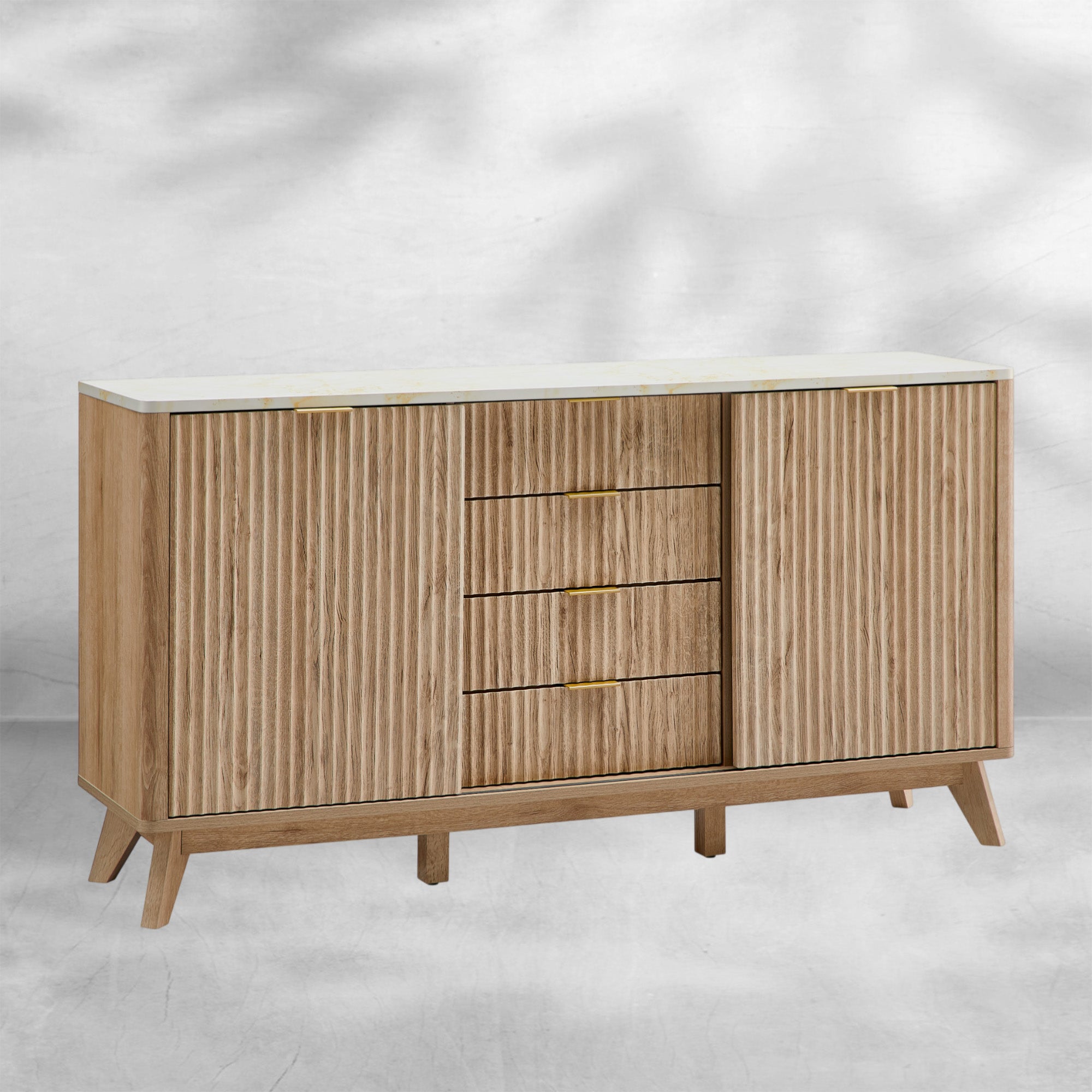 Modern Fluted Dresser 60" with Sliding Doors and Drawers