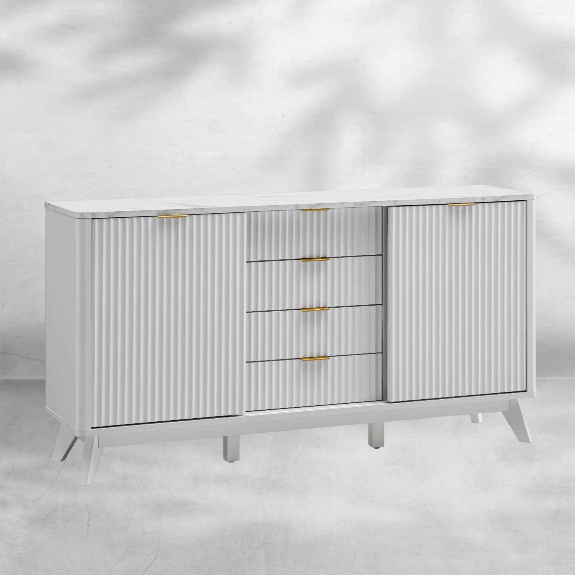 Modern Fluted Dresser 60" with Sliding Doors and Drawers