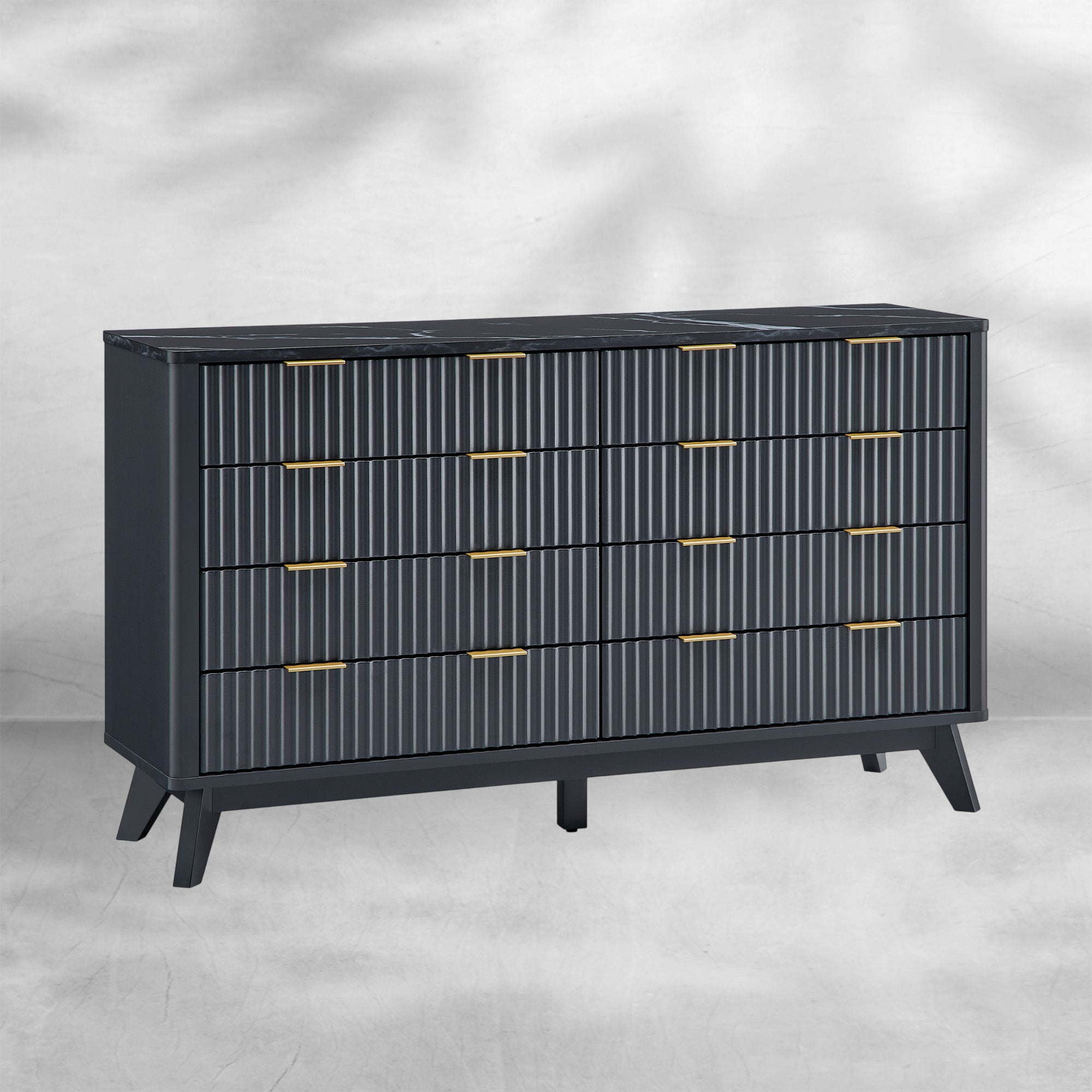 Modern Fluted 8-Drawer Dresser 54" Wide Chest with Faux Marble Top