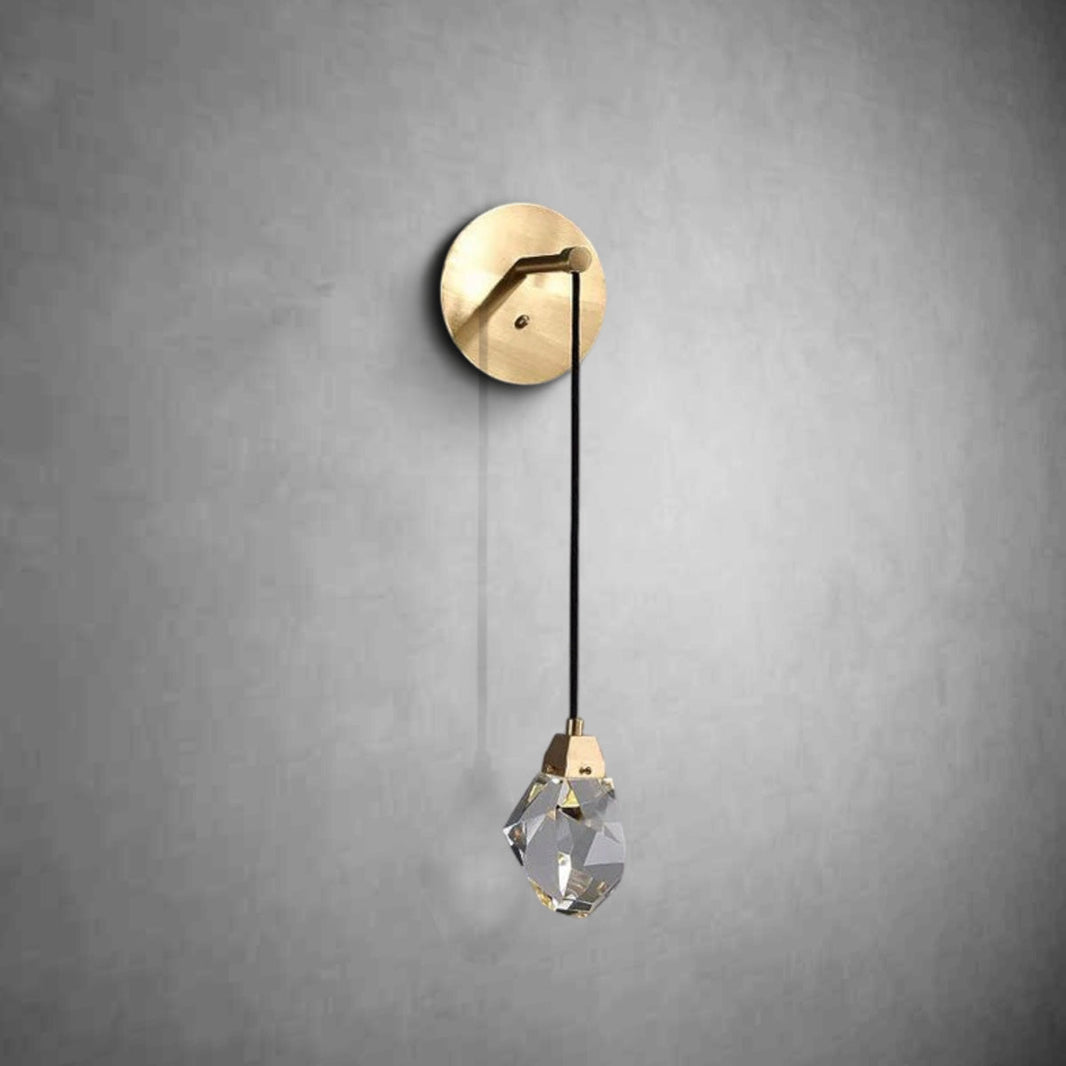 Faceted Crystal Masonry Wall Sconce Using Cord , Brass