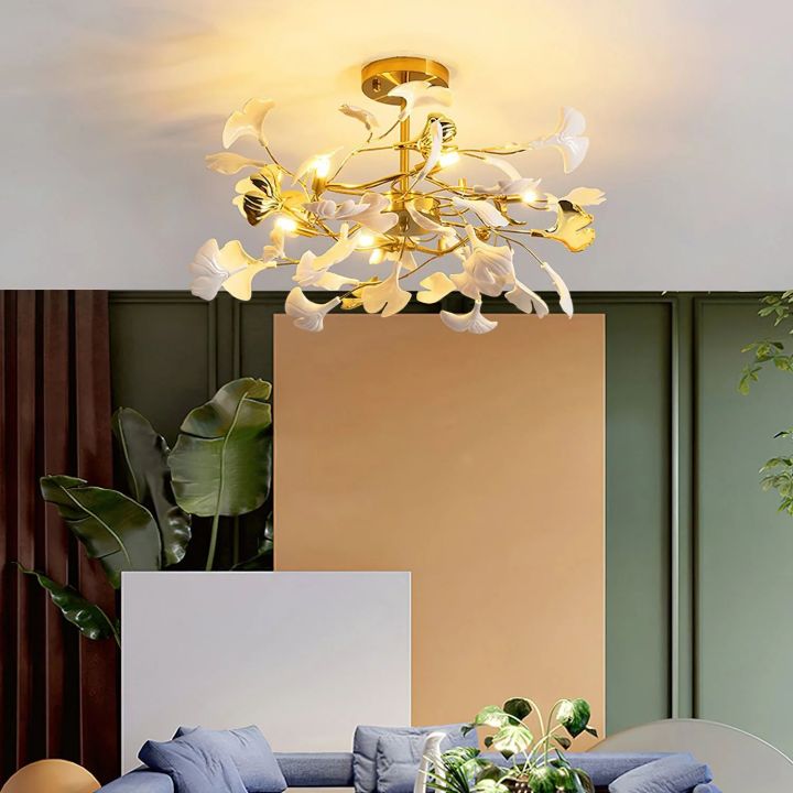 Gliss Gingko Ceramic Luxury Chandelier, Indoor Living Room Lamp