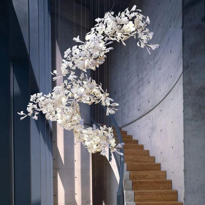 Gliss Ceramic Gingko Luxury Chandelier Lighting, Modern Foyer Entryway Lamp