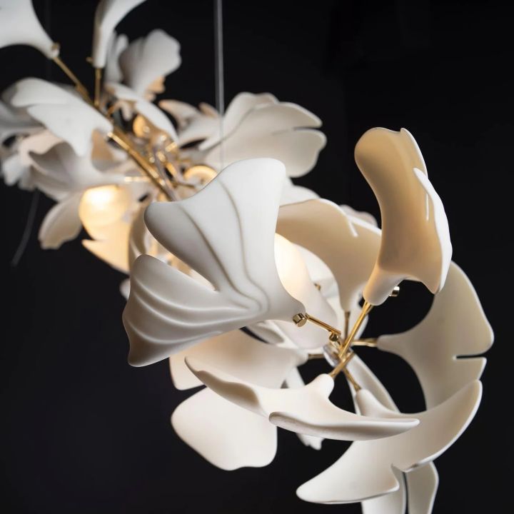 Gliss Gingko Ceramic Luxury Chandelier, Modern Branch Chandelier Lighting