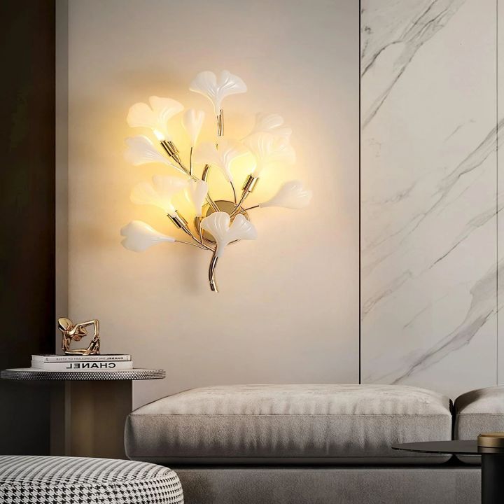 Gliss Ceramic Gingko Wall Lamp, Modern Branch Wall Sconce