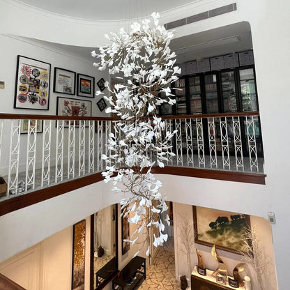 Extra Large Ceramics Ginkgo Leaves Twig Chandelier for High Ceiling Living Room/Hotel Hall