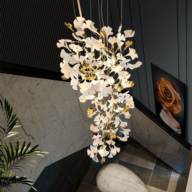 Gliss Ceramic Ginkgo Cascading Hotel Hallway Branch Chandelier