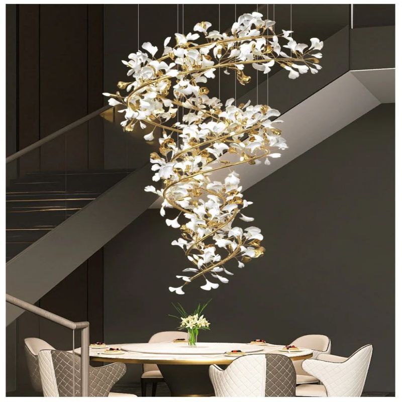 Gliss Luxury Ceramic Ginkgo Cascading  Branch Chandelier Lighting