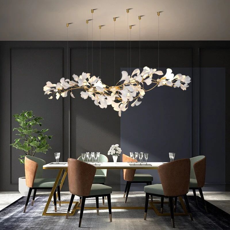 Gliss Ceramic Ginkgo Branch Chandelier, Dining Table Lamp