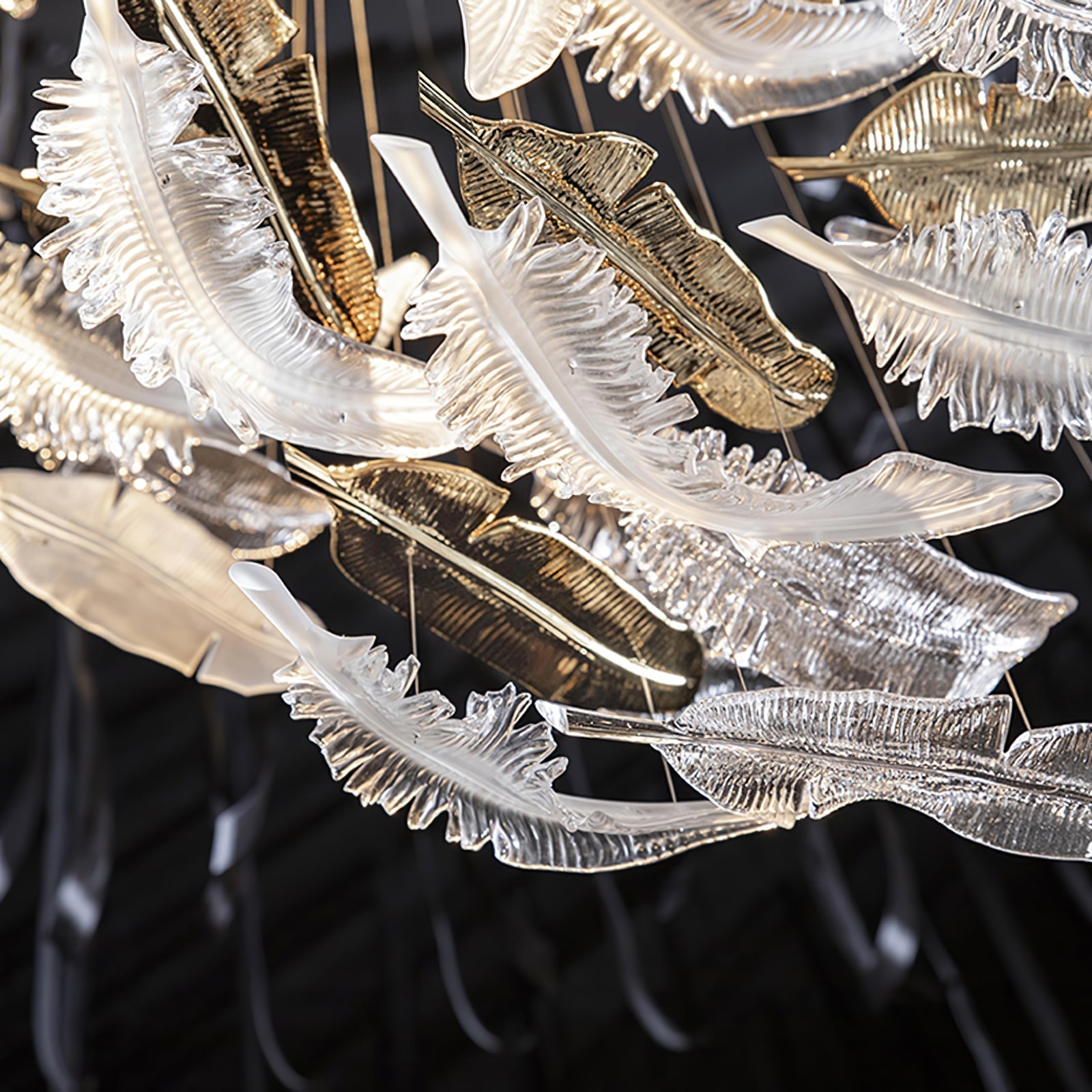 Glass Feathers Chandelier, Airy Customisable Chandelier For Lobby,Hallway,Staircase