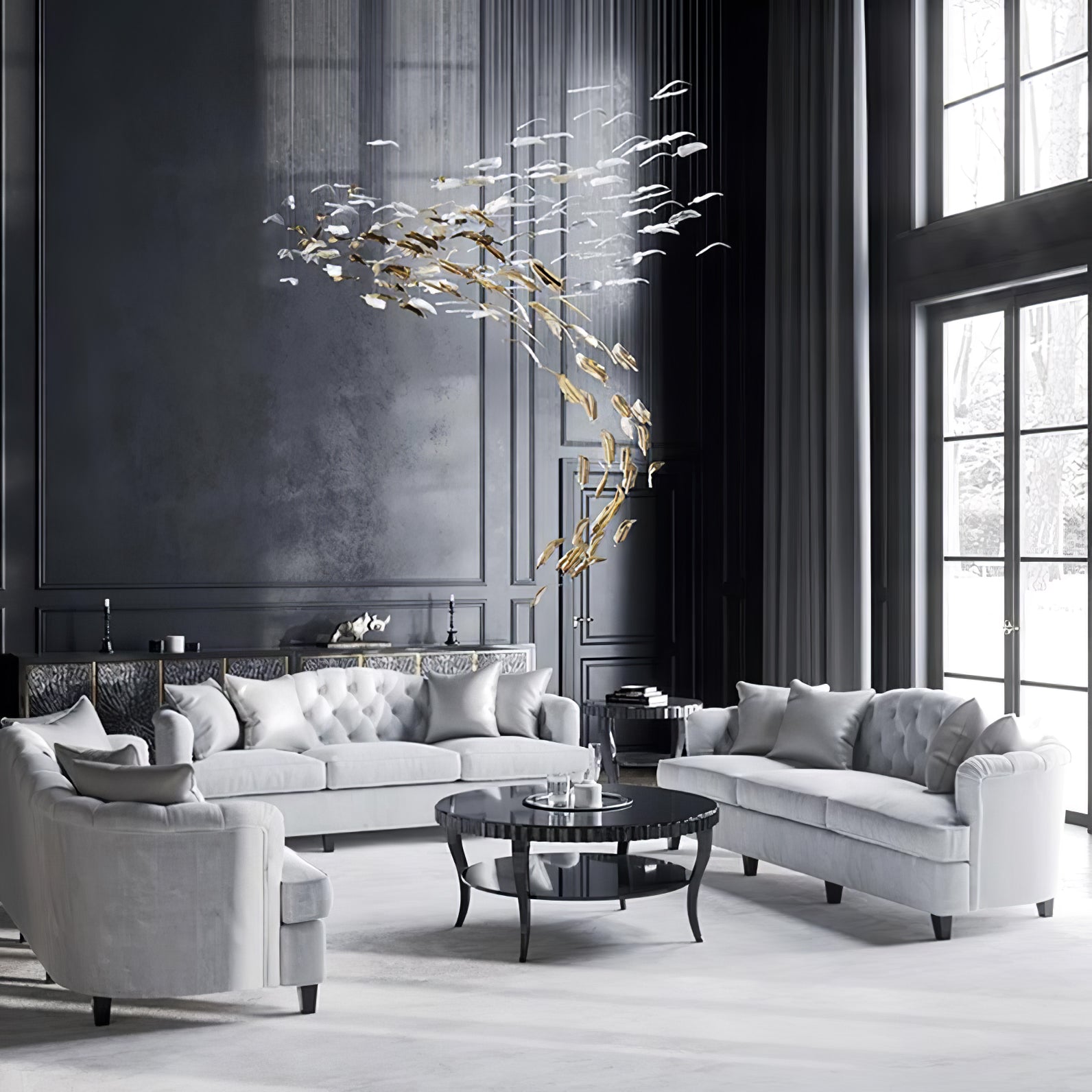 Glass Feathers Chandelier, Airy Customisable Chandelier For Lobby,Hallway,Staircase