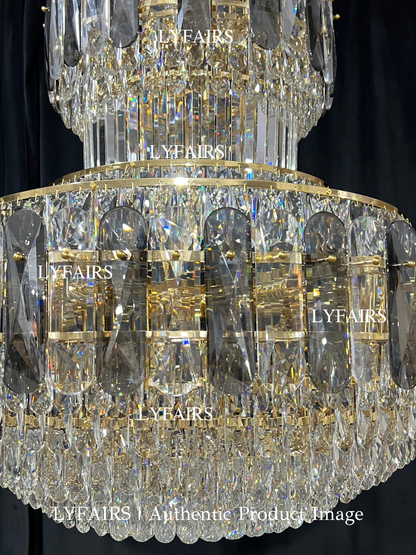 Golden Era Grand Cascade Fountain Smoky Gray&Clear Crystal Chandelier for High-ceiling