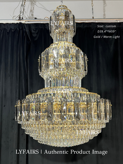 Golden Era Grand Cascade Fountain Smoky Gray&Clear Crystal Chandelier for High-ceiling