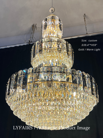 Golden Era Grand Cascade Fountain Smoky Gray&Clear Crystal Chandelier for High-ceiling
