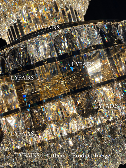 Golden Era Grand Cascade Fountain Smoky Gray&Clear Crystal Chandelier for High-ceiling