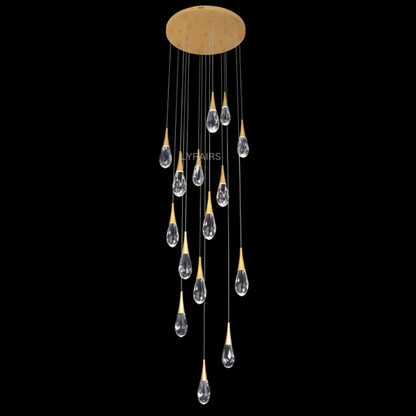 Modern Exquisite Floating Crystal Waterdrop Chandelier with Gold Leaf Gilding for High-ceiling