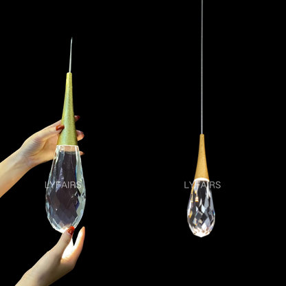 Modern Exquisite Floating Crystal Waterdrop Chandelier with Gold Leaf Gilding for High-ceiling
