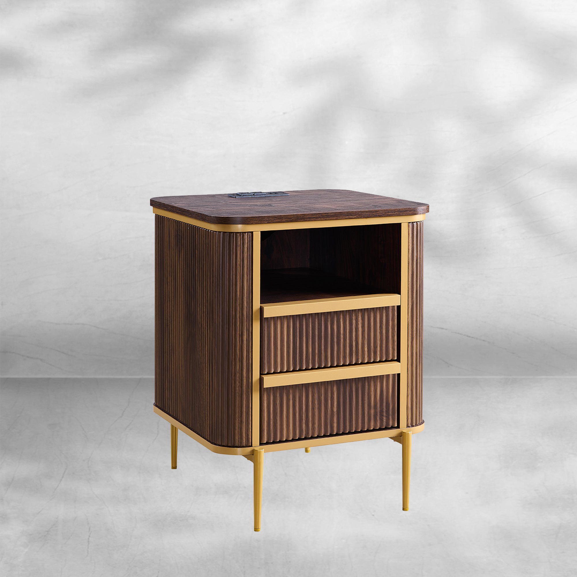 Modern Fluted Nightstand 18" with Charging Station and Drawers