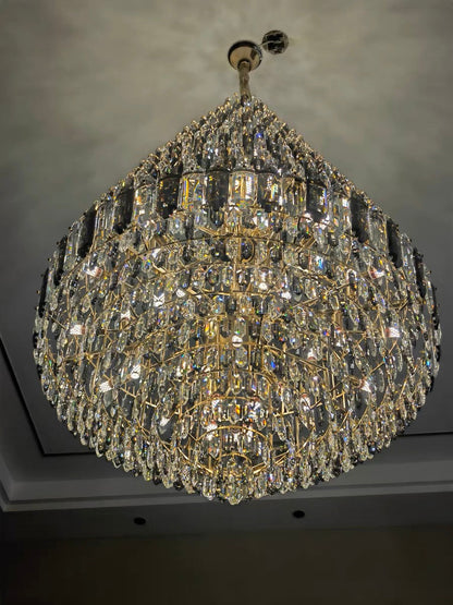 Luxury Multi-tiered Honeycomb Crystal Chandelier for High Ceiling