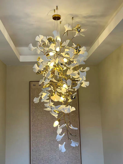 Extra Large Ceramics Ginkgo Leaves Twig Chandelier for High Ceiling Living Room/Hotel Hall