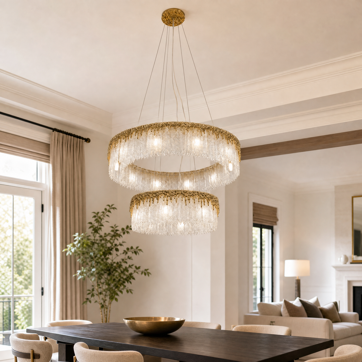 Ice Bloom Glass Two-Tier Chandelier D800+D500 - Copper