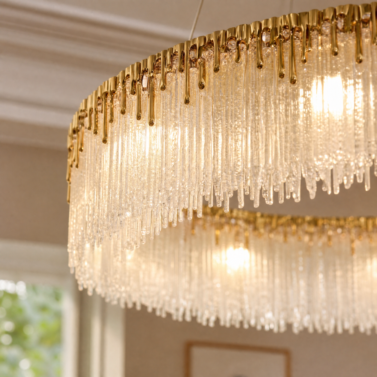 Ice Bloom Glass Two-Tier Chandelier D800+D500 - Copper
