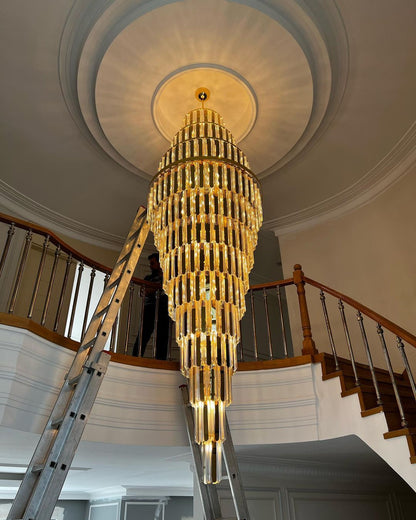 Extra Large Modern Pyramid-shape Crystal Chandelier for High-ceiling - Merlin Lamps
