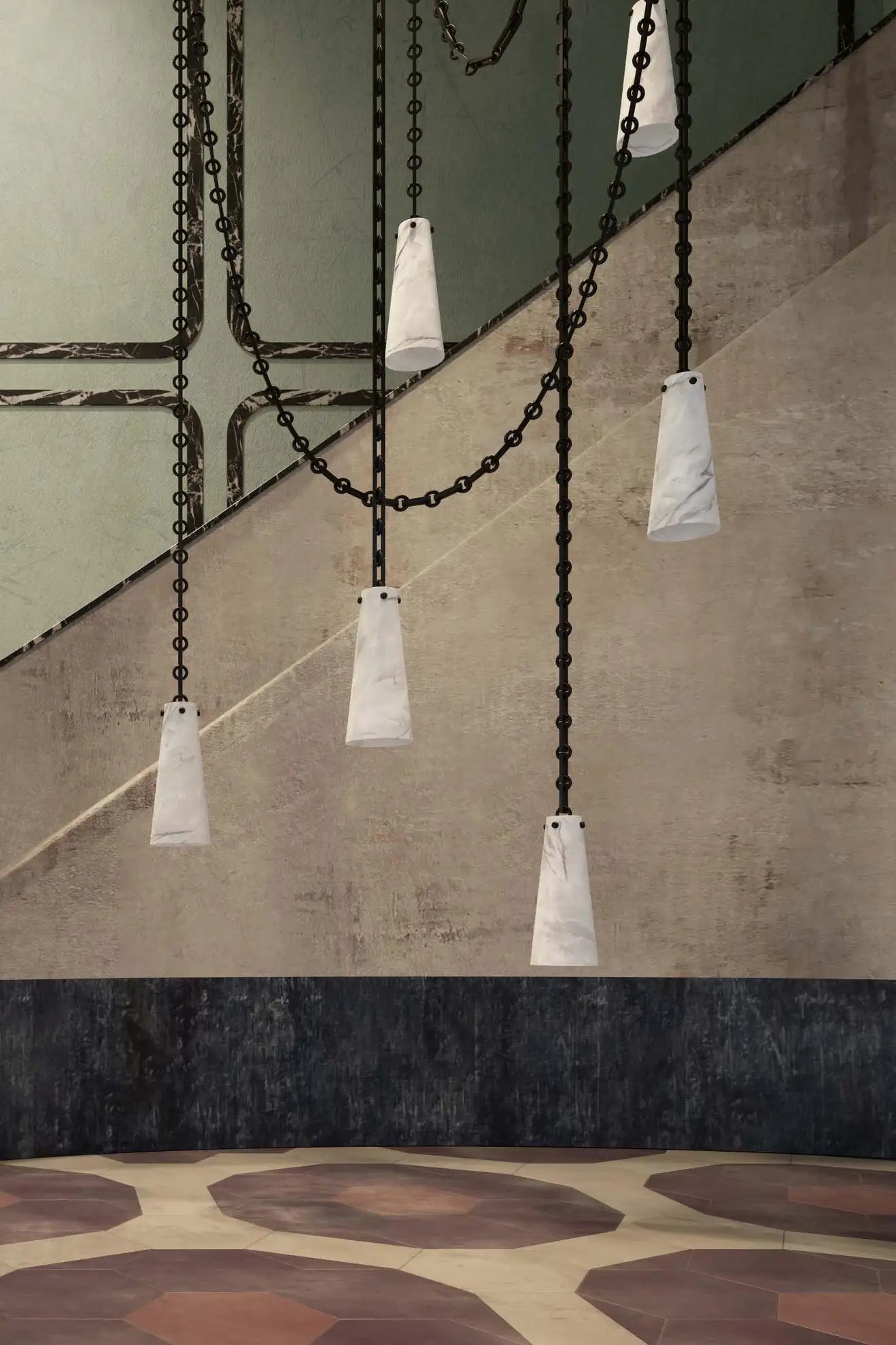 Contemporary Casey Chandelier in Alabaster, 7-Light Vintage Alabaster Pendant Cluster