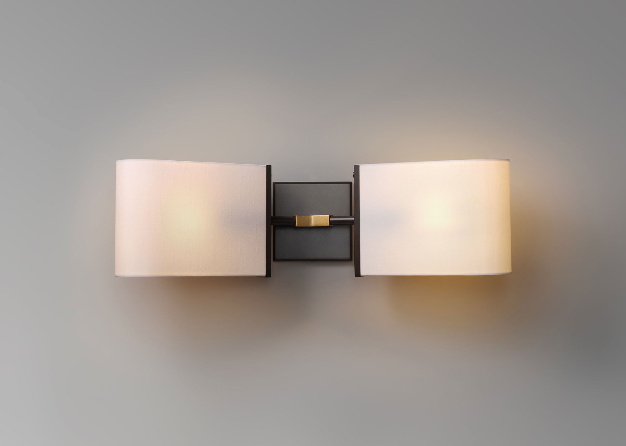 Luxury Brass Double Wall Sconce with Ivory Silk Shades