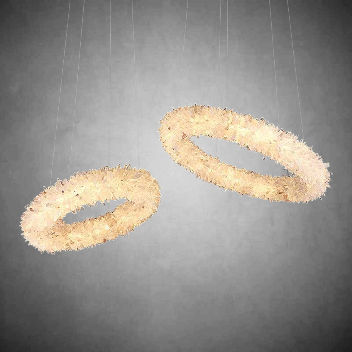 Kandace  Rock Crystal Round Modern Chandelier Over Coffee Tabel