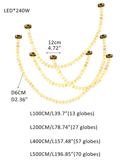 Pearl Necklace Alabaster Globe Beaded Linear Chandelier 40"-197"