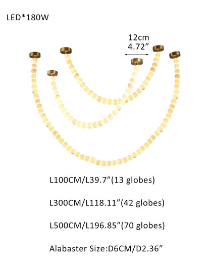 Pearl Necklace Alabaster Globe Beaded Linear Chandelier 40"-197"
