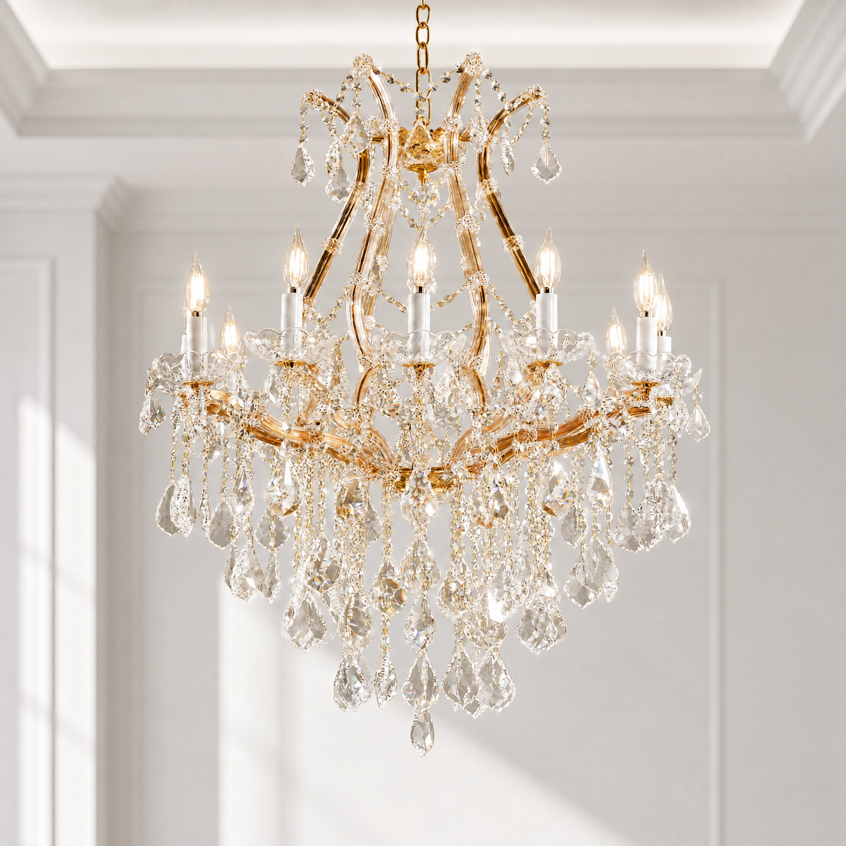 Maria Theresa Gold Chandelier in a living room