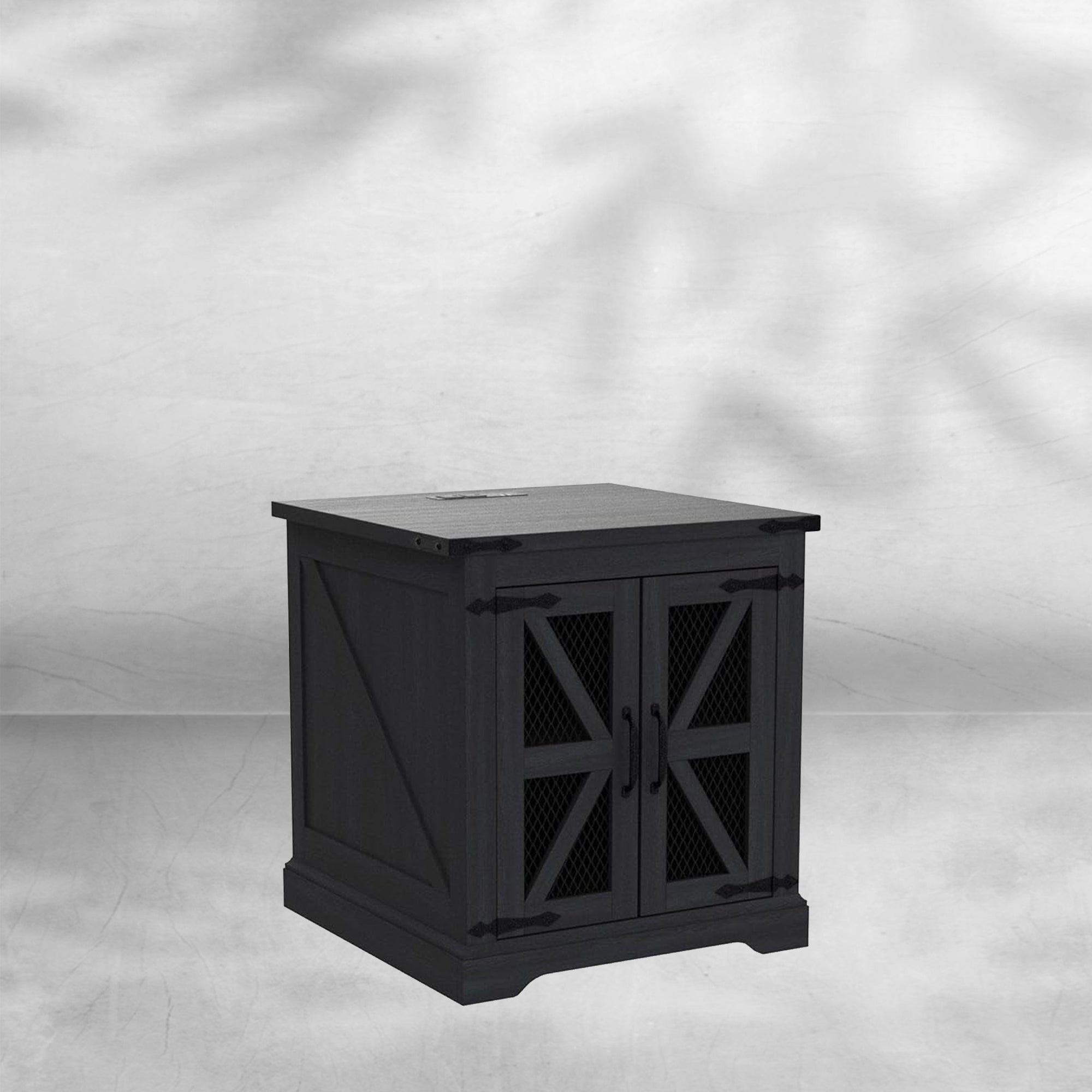 Farmhouse End Table 24" with Charging Station Rustic Wood Nightstand