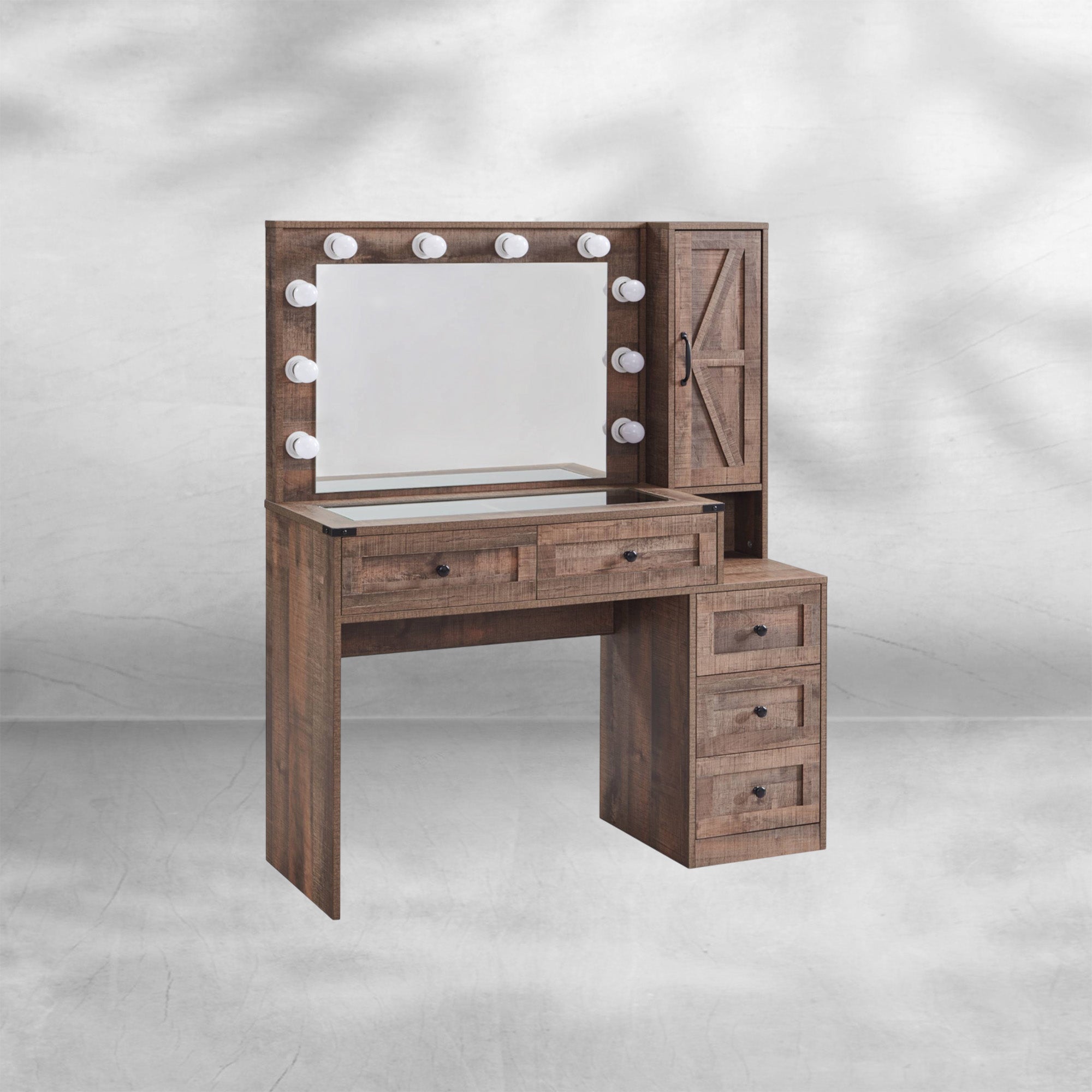 Farmhouse Style Vanity Makeup Desk 43" with Lighted Mirror & Charging